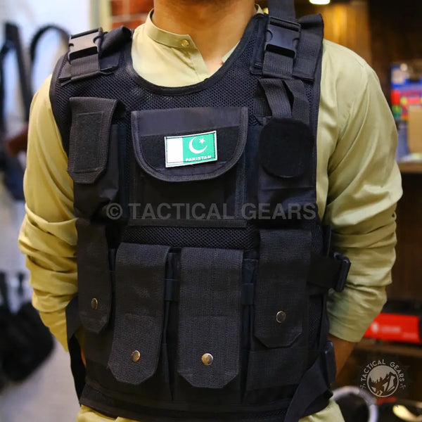 Tactical Military Vest Armor Plate Fabric Black Self Defence > Protective Gear