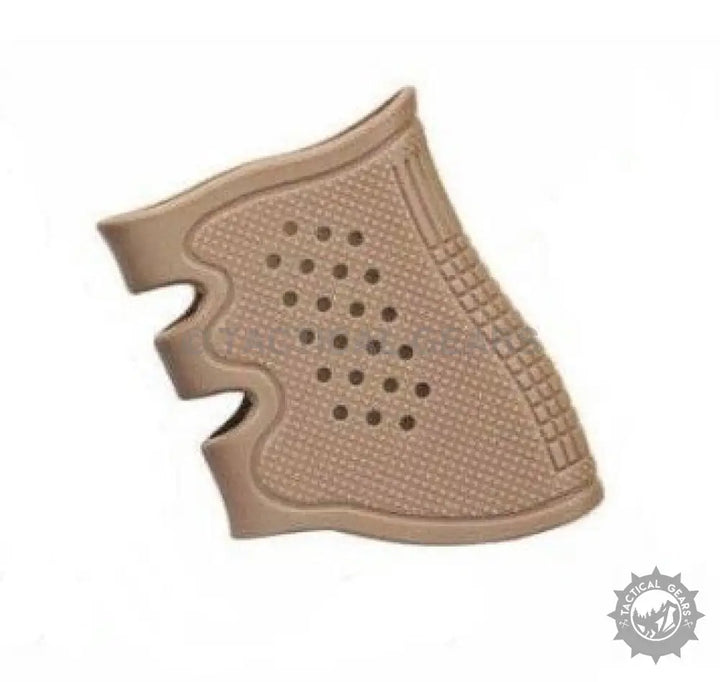 Tan pistol rubber grip with finger grooves and textured surfaces in Rubber Grip Pack