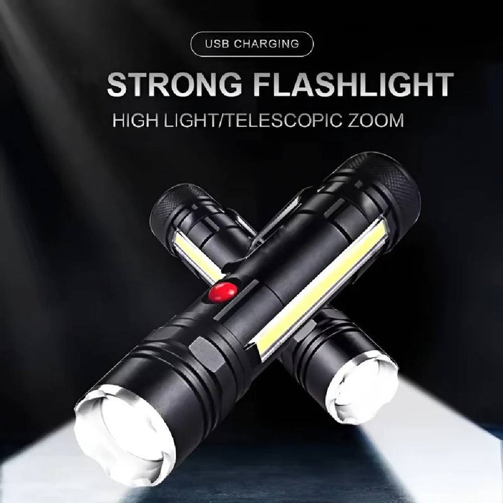 Black Tactical Pocket Flashlight 1km Range with LED strips and red power button
