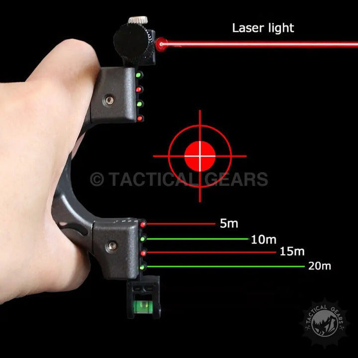 Black Tactical Resin Slingshot with Laser Sight, multiple aiming points, and built-in level