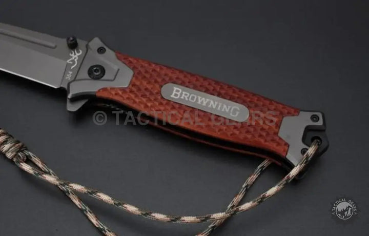 Browning 364 folding knife with red silver rosewood handle engraving