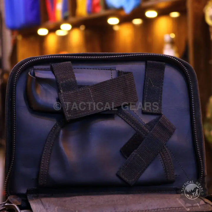 Black zippered Tactical Safety Case with internal elastic straps for secure storage