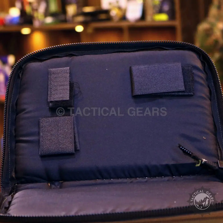 Dark blue padded interior of Tactical Safety Case with hook-and-loop straps for secure storage