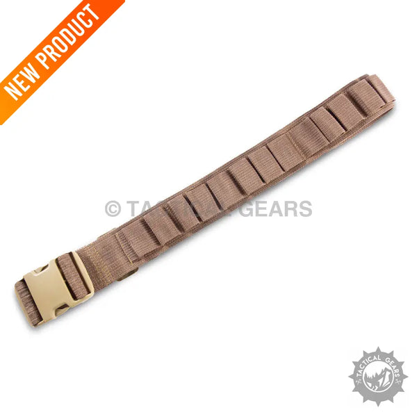Tan tactical shotgun cartridge belt with quick-release buckle for secure ammunition storage
