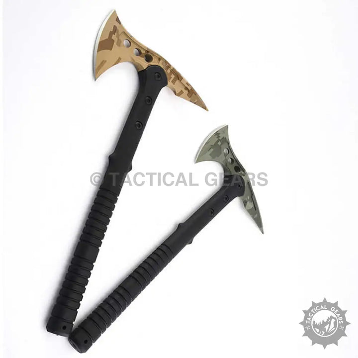 Tactical Tomahawk M-48 Axe with black handle and camouflage cutting surface