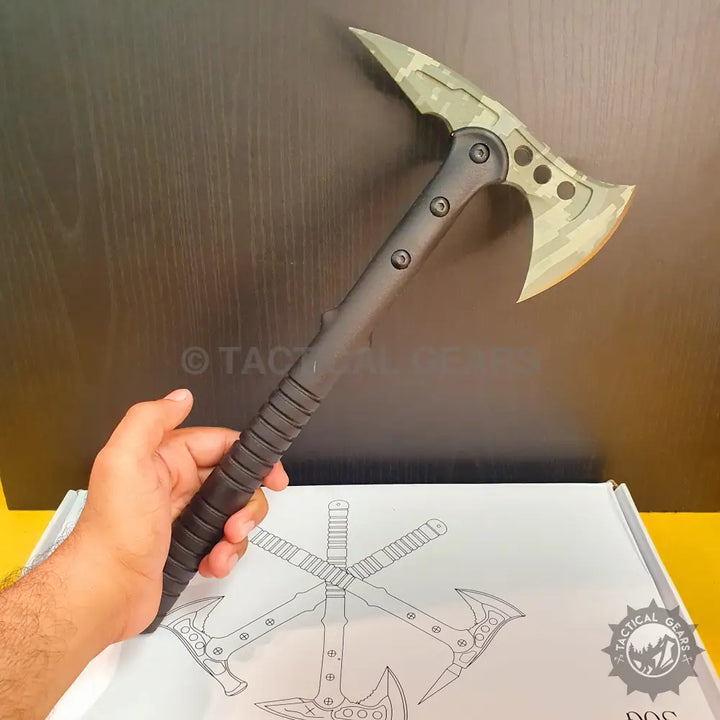 Tactical Tomahawk M-48 Axe with black handle and silver cutting surface