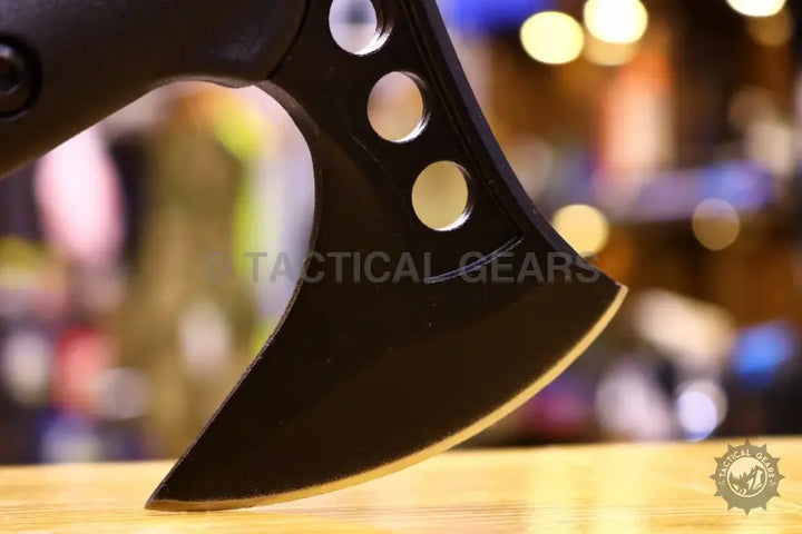 Black Tactical Tomahawk M-48 Axe with gold accents and cutting surface