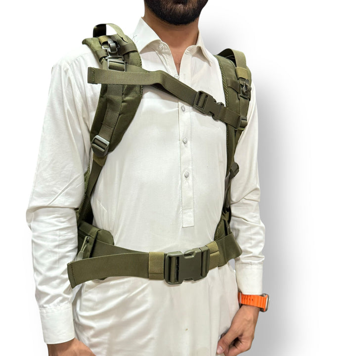 Olive green tactical vest with shoulder and waist straps from American Lot imported gear
