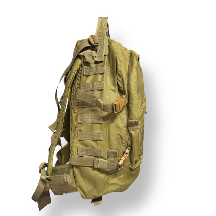 Olive green tactical backpack with MOLLE webbing, part of American Lot imported tactical gear
