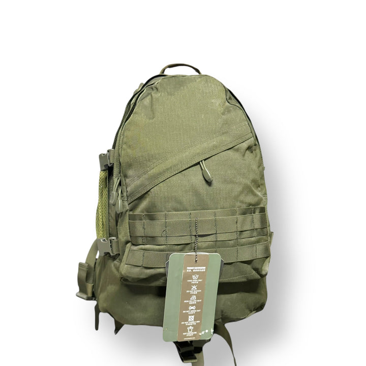 Olive green tactical backpack with hang tag, part of American Lot imported 40L waterproof combo