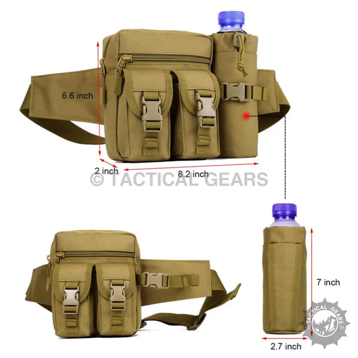 Tactical Waist Bag with integrated water bottle holder and adjustable waist belt