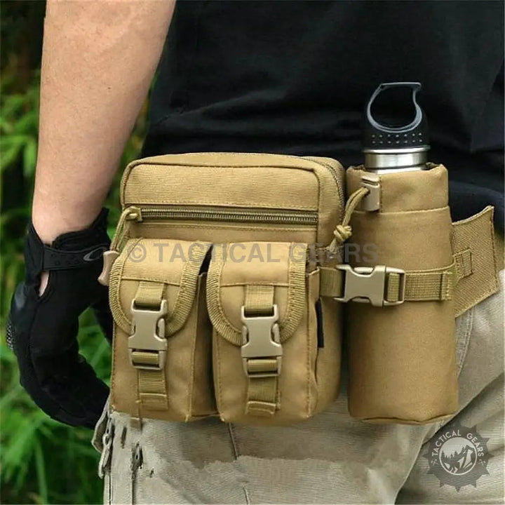 Tactical Waist Bag with water bottle holder and multiple pouches for waist belt storage
