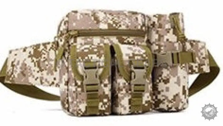 Digital camouflage tactical waist bag with water bottle holder and multiple pouches