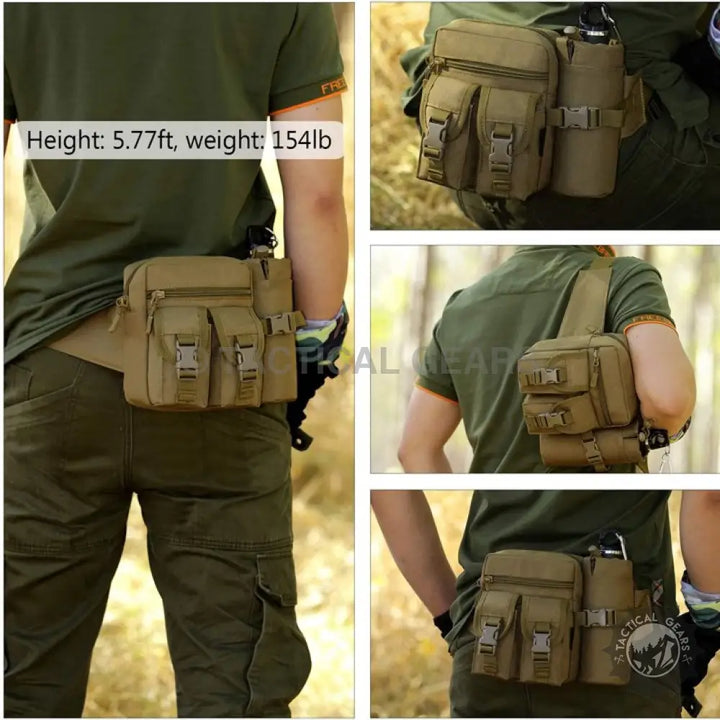 Tactical Waist Bag with multiple compartments and water bottle holder for waist belt storage