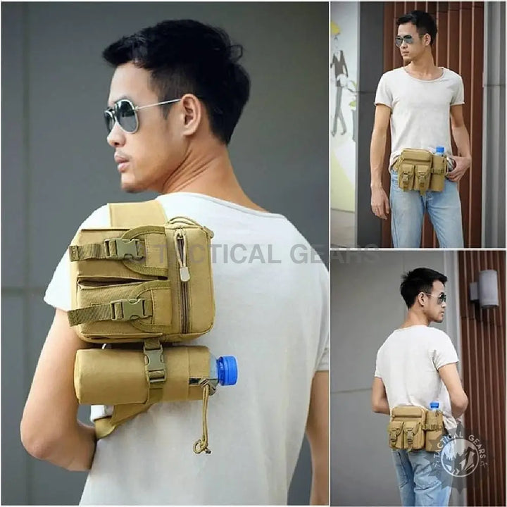 Tactical Waist Bag with water bottle holder and adjustable waist belt for outdoor activities