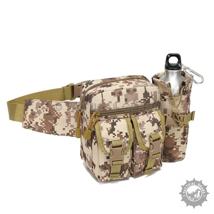 Desert digital camouflage tactical waist bag with detachable water bottle holder and waist belt