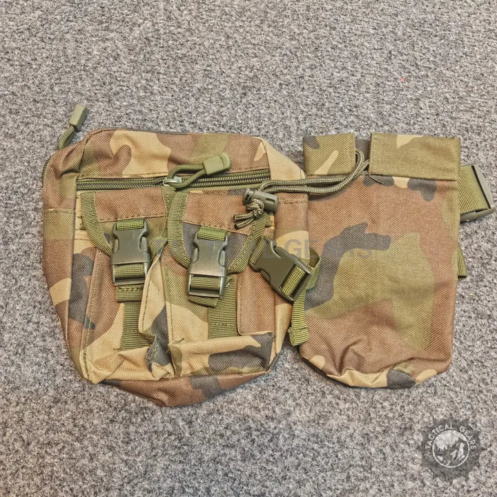 Camouflage Tactical Waist Bag with multiple compartments and buckles for water bottle storage