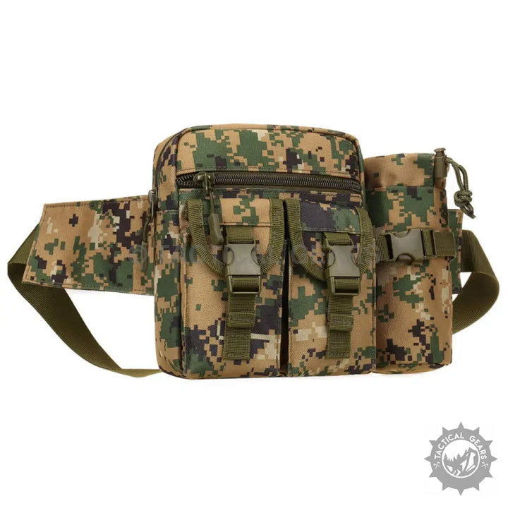 Digital camouflage tactical waist bag with multiple pockets and adjustable waist belt