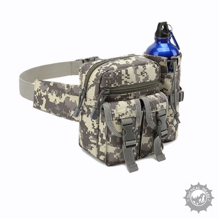 Digital camouflage tactical waist bag with water bottle holder and adjustable waist belt