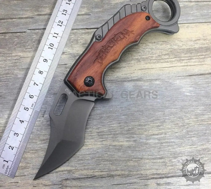 Tactical X62 Karambit Folding Knife with Wooden Handle