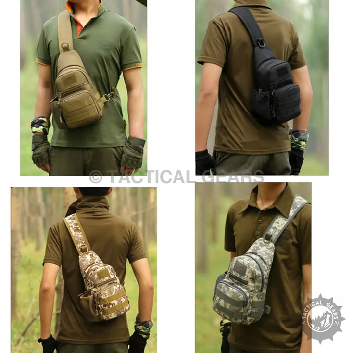 Men outdoors wearing stylish Canvas shoulder Bags made from durable 600d Oxford fabric