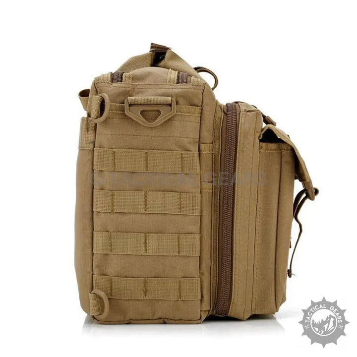 Silver Knight Shoulder Laptop Bag featuring Tan tactical shoulder bag with MOLLE webbing
