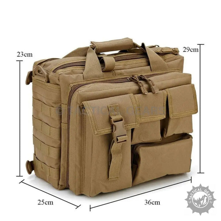 Silver Knight Shoulder Laptop Bag with tan tactical design and multiple exterior pockets