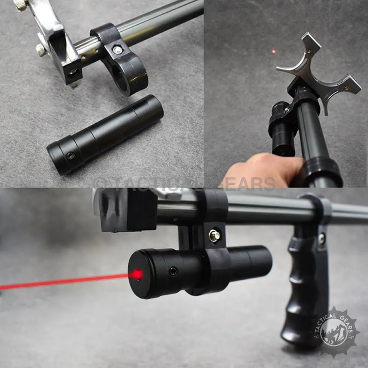 Black metal telescopic long rod slingshot with red laser sight for precise shooting