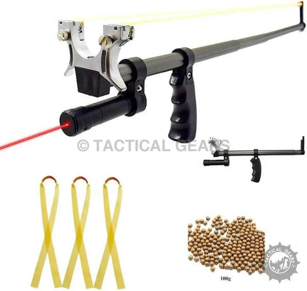 Telescopic long rod slingshot with laser pointer, extra elastic bands, and ammo