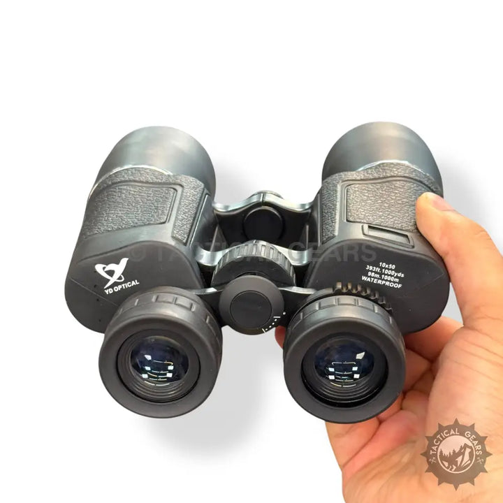Black Textured Grip Optical 10x50 Binocular with ribbed grips and adjustable focus