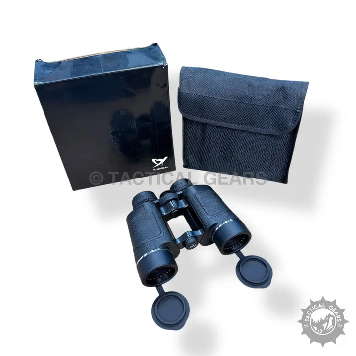 Black Textured Grip Optical 8x42 Binocular with lens caps, case, and box for outdoor use