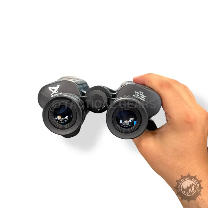 Black Textured Grip Optical 8x42 Binocular with adjustable focus and blue-tinted lenses
