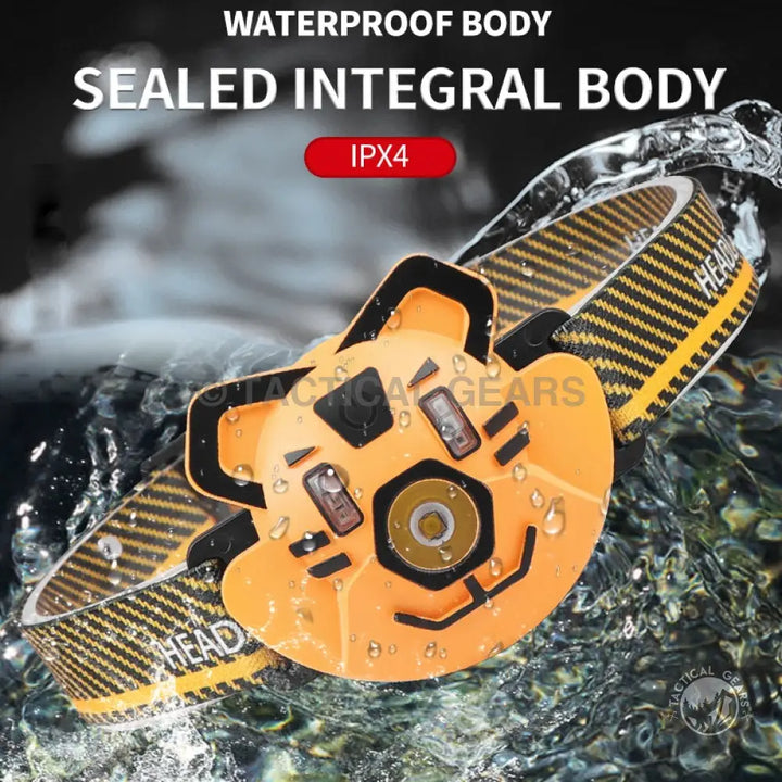 Waterproof orange tiger headlight for kids with IPX4 rating, designed like a tiger face