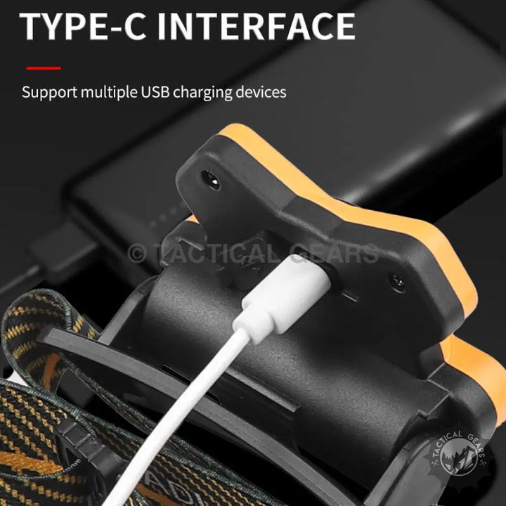 Tiger Headlight with USB-C charging port, perfect for kids orange tiger headlight use