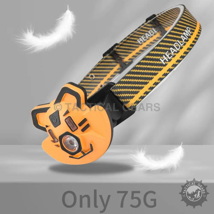 Lightweight orange tiger headlight with black pattern strap, perfect for kids outdoor activities