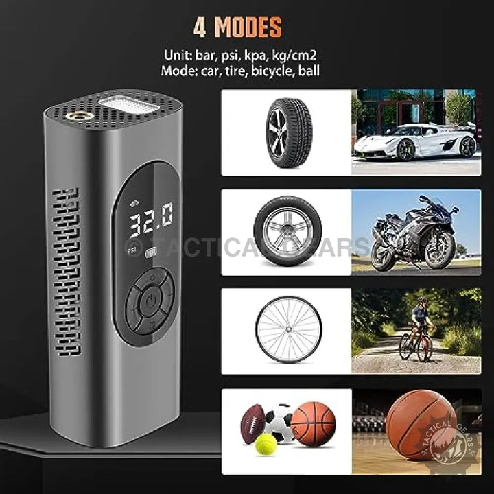 Portable air compressor with digital display and multiple inflation modes for travel