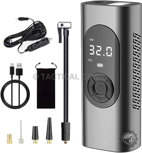 Portable digital tire inflator with multiple accessories, ideal portable air compressor for travel