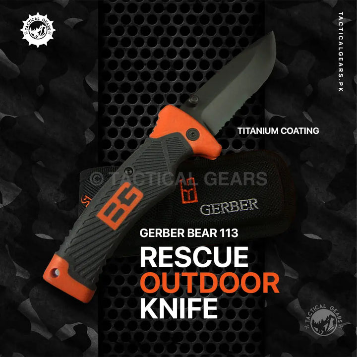 Gerber Bear 113 rescue outdoor knife with 5cm blade and orange black handle