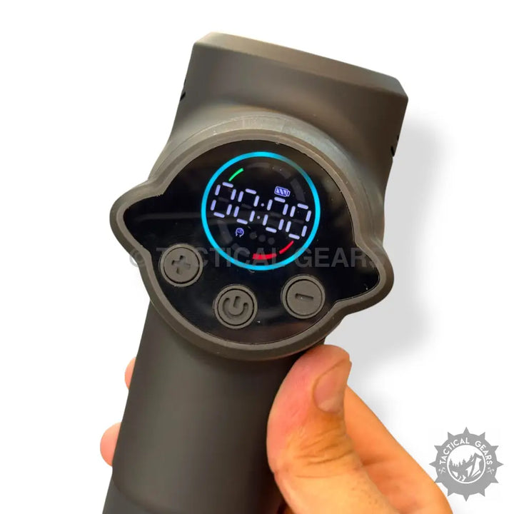 Toloco Rechargeable Percussion Massager with digital display, power, and intensity controls for deep tissue relief