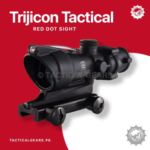 Black Trijicon Tactical Red Dot Sight on Trijicon ACOG 4x32 Scope for precision shooting