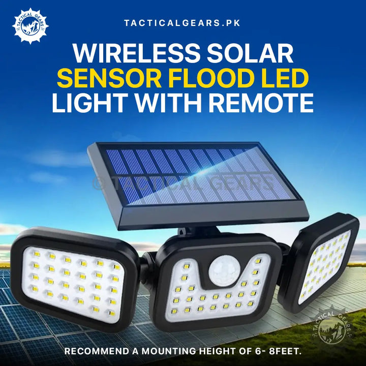 Wireless solar motion sensor flood LED security light with remote