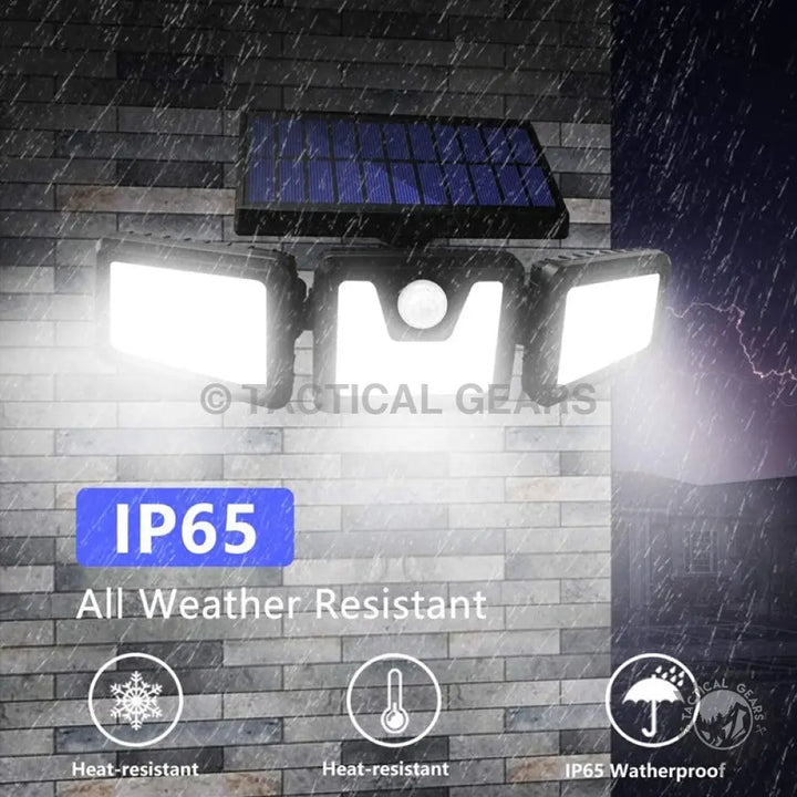 Wireless solar security light with motion sensor and 3 adjustable heads