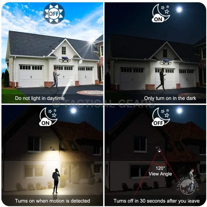 White wireless solar security light with motion sensor and night vision