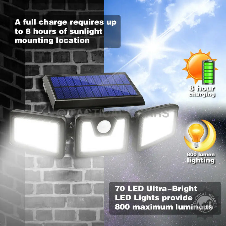 Wireless solar motion sensor flood LED security light with 70 LEDs