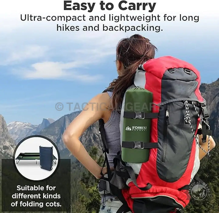 Rolled-up green iforrest camping sleeping pad attached to hiking backpack for outdoor camping