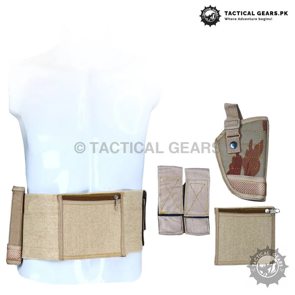 Beige desert camo tactical belt with pouches holster and utility pouch for Universal Alien Waist Holster