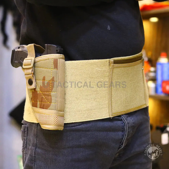 Desert Camo Tactical Utility Belt with Holster and Zippered Pockets for Universal Alien Waist Holster