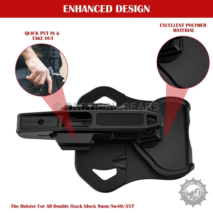 Black polymer pistol holster for double stack Glock 9mm SW40 357 universal belt holster