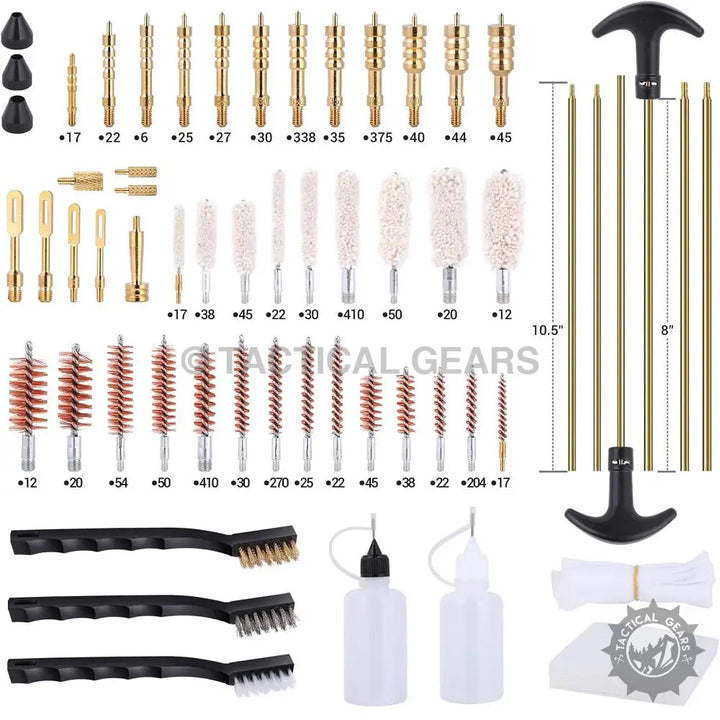 Universal Gun Cleaning Kit with solid brass rods, brushes, jags, and brass cleaning patches