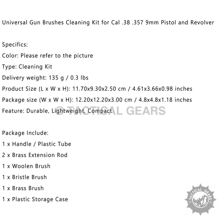 Specifications for Universal Gun Cleaning Tool Kit